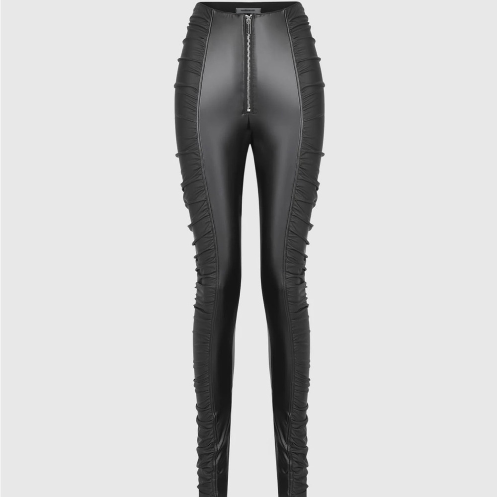 Ruched Leather Leggings - Black- maniere de voir with tags